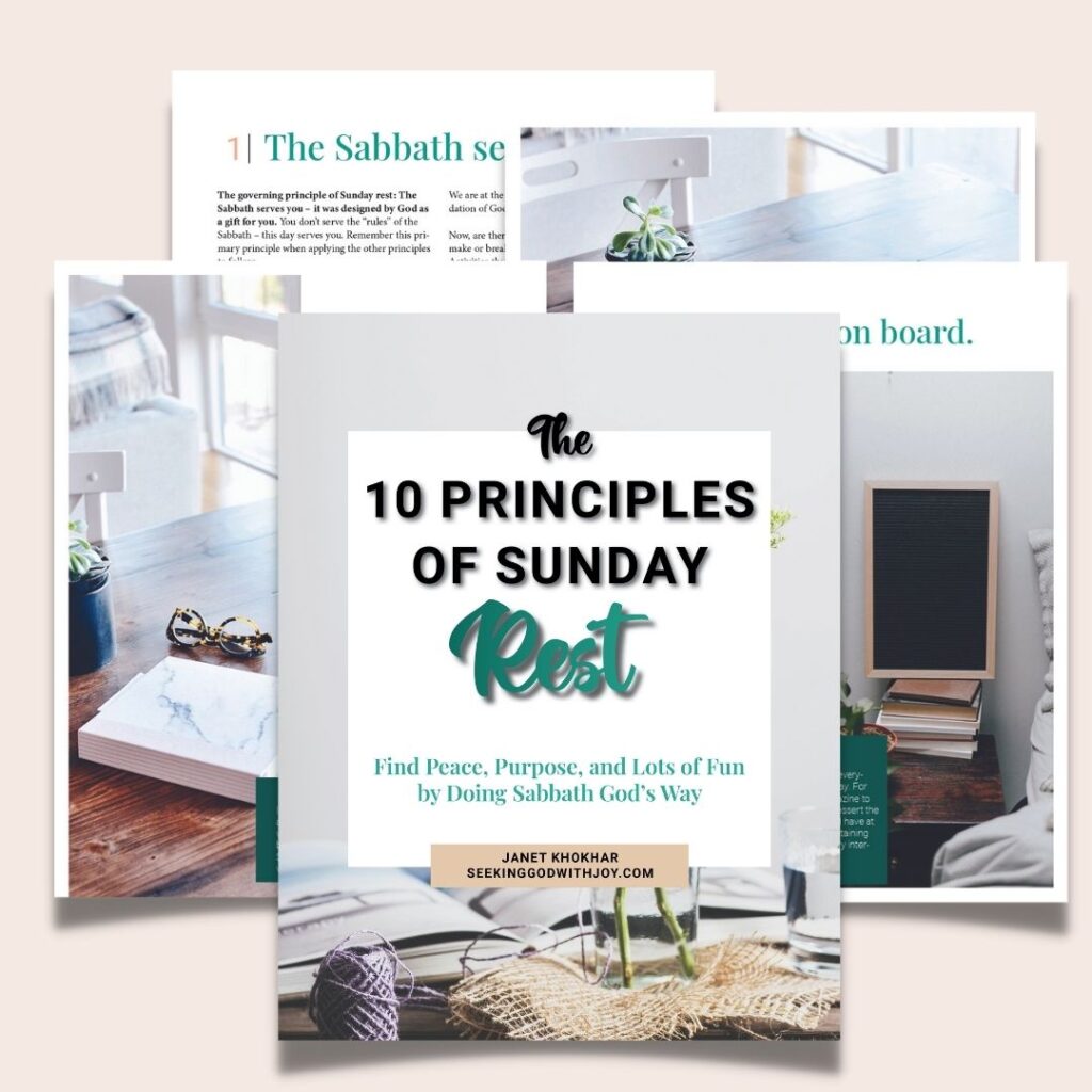 several pages from a downloadable guide on 10 Principles of Sabbath Rest